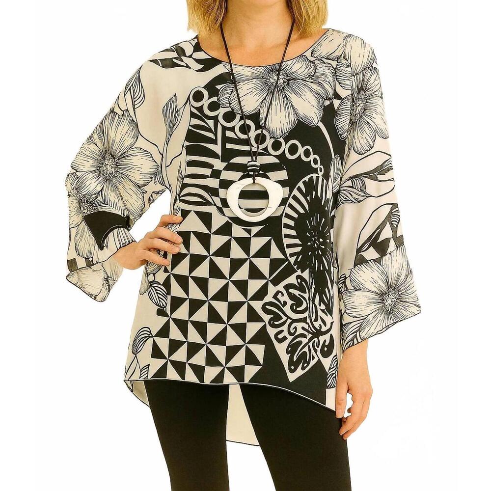 NEW LIOR geo print sheer blouse in black and white